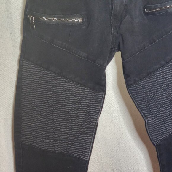 Reset Moto Black Straight Leg Zip Pocket Detail Cotton Span Stretch Jeans Sz 10 - Picture 9 of 16